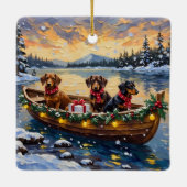Kerstboot voor Dachshund-vieringen Keramisch Ornament (Achterkant)