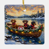 Kerstboot voor Dachshund-vieringen Keramisch Ornament (Voorkant)