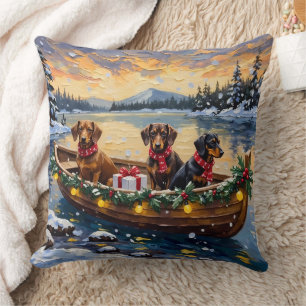 Kerstboot voor Dachshund-vieringen Kussen