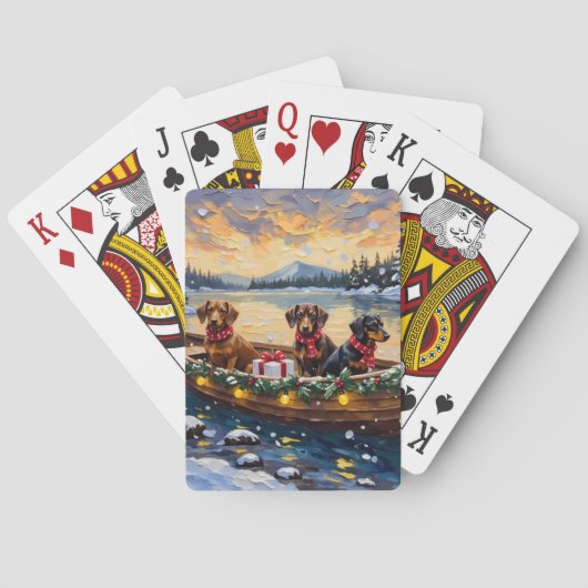 Kerstboot voor Dachshund-vieringen Pokerkaarten (Achterkant)