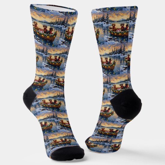 Kerstboot voor Dachshund-vieringen Sokken (Gebogen)