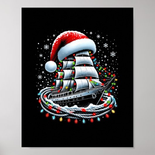 Kerstboot zeilcruiseboot omringd B Poster (Voorkant)