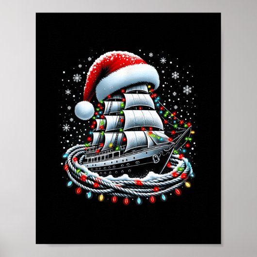 Kerstboot Zeilcruiseboot Omringd B Poster (Voorkant)