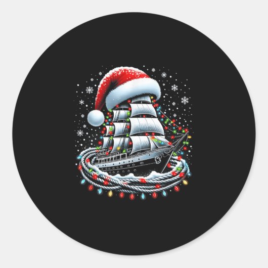 Kerstboot Zeilcruiseboot Omringd B Ronde Sticker (Voorkant)