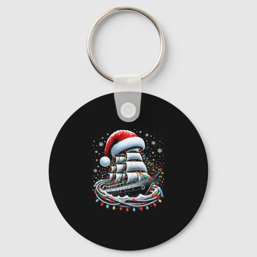 Kerstboot Zeilcruiseboot Omringd B Sleutelhanger (Voorkant)