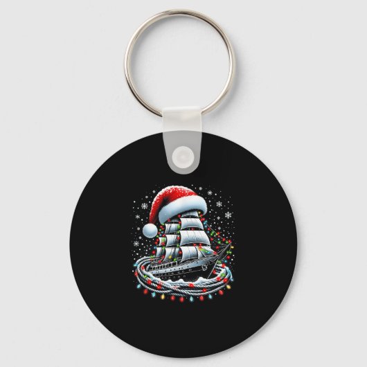 Kerstboot Zeilcruiseboot Omringd B Sleutelhanger (Voorkant)