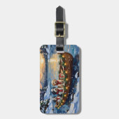 Kerstbootvakantie met Oud-Engelse Herdershond Bagagelabel (Voorkant verticaal)