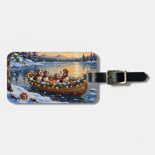 Kerstbootvakantie voor Beagles Bagagelabel (Voorkant horizontaal)