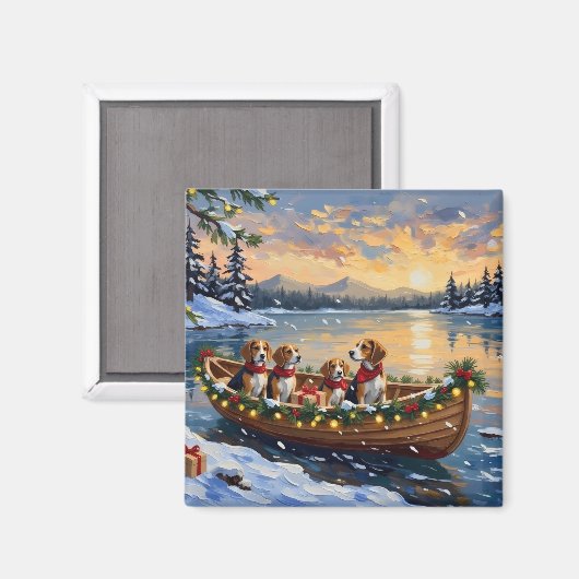 Kerstbootvakantie voor Beagles Magneet (Voorkant / Achterkant)