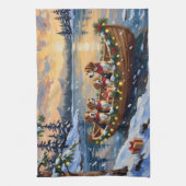 Kerstbootvakantie voor Beagles Theedoek (Verticaal)