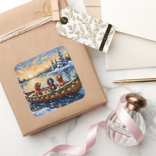 Kerstbootvakantie voor Cocker Spaniels Vierkante Sticker (Geschenken)