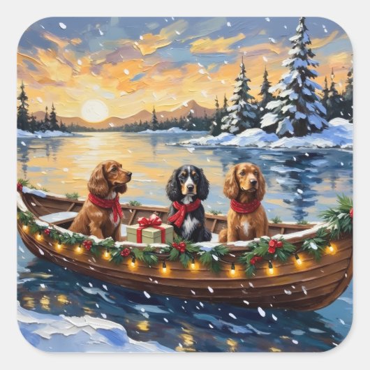 Kerstbootvakantie voor Cocker Spaniels Vierkante Sticker (Voorkant)