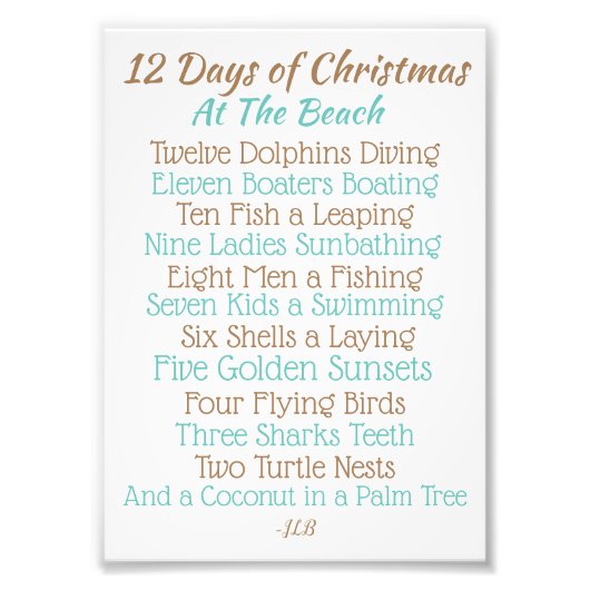 kerstbord 12 kerstdagen bij het strand foto afdruk (Voorkant)