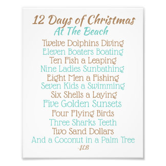 kerstbord 12 kerstdagen bij het strand foto afdruk