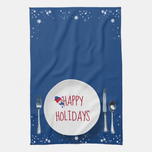 Kerstbord Met Sneeuwman Keukenhanddoek (Verticaal)