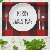 Kerstbord op keukenhanddoek met Buffalo geruite mo (Gevouwen)