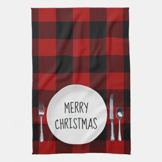 Kerstbord op keukenhanddoek met Buffalo geruite mo (Verticaal)