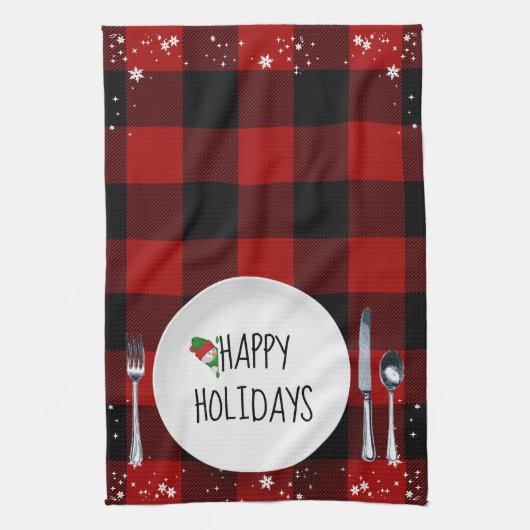 Kerstbord op keukenhanddoek met Buffalo geruite mo (Verticaal)
