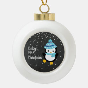 Kerstbord van de eerste kerst van de baby pinguïn keramische bal ornament