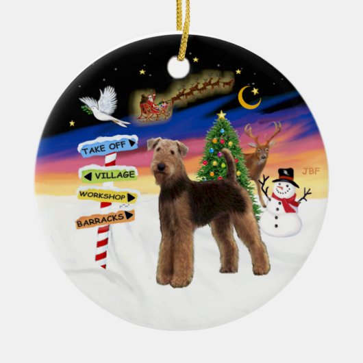 Kerstborden - Airedale (staand) Keramisch Ornament (Voorkant)
