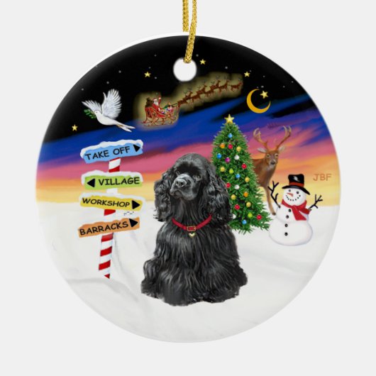 Kerstborden - Black Cocker Spaniel Keramisch Ornament (Voorkant)