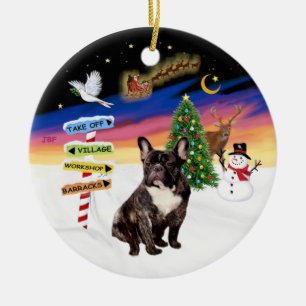 Kerstborden - Brindle Franse Bulldog Keramisch Ornament