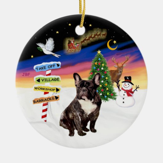 Kerstborden - Brindle Franse Bulldog Keramisch Ornament (Voorkant)