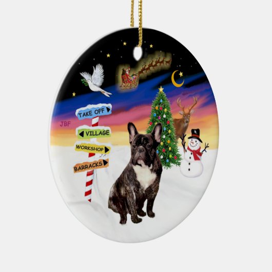 Kerstborden - Brindle Franse Bulldog Keramisch Ornament (Rechts)