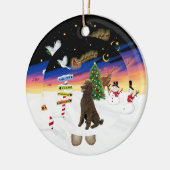 Kerstborden - Chocolade Standaard Poedel Keramisch Ornament (Links)