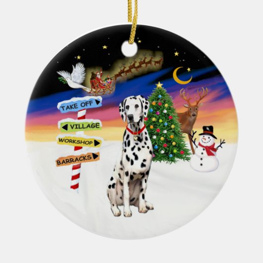 Kerstborden - Dalmatiër - rode halsband Keramisch Ornament (Voorkant)