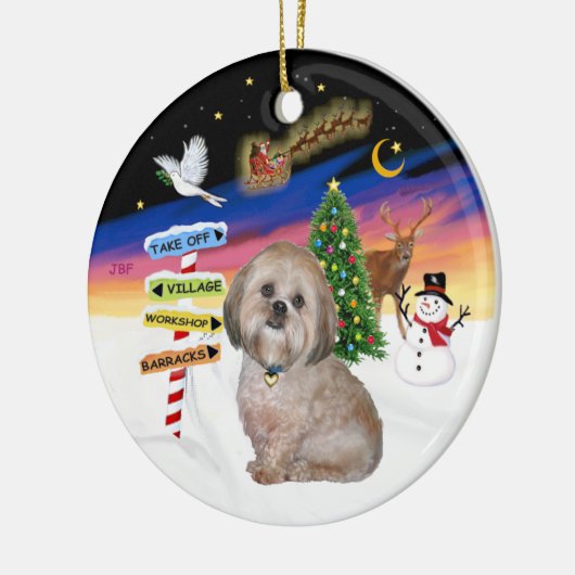 Kerstborden - Lhasa Apso (L) Keramisch Ornament (Links)