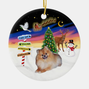Kerstborden - Pomeranian #4 Keramisch Ornament