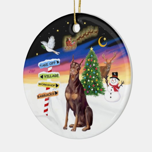 Kerstborden - Red Doberman Keramisch Ornament (Links)