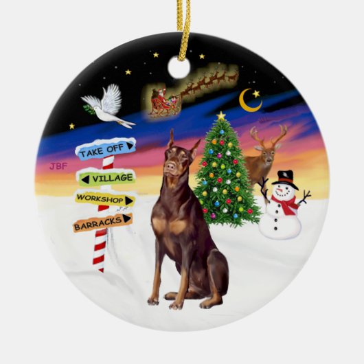 Kerstborden - Rode Dobermann Keramisch Ornament (Voorkant)
