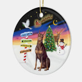 Kerstborden - Rode Dobermann Keramisch Ornament (Links)