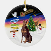 Kerstborden - Rode Dobermann Keramisch Ornament (Achterkant)