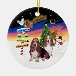 Kerstborden - Twee Basset Hounds Keramisch Ornament