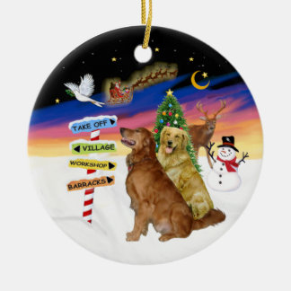 Kerstborden - Twee Goudharige Retrievers Keramisch Ornament
