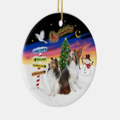 Kerstborden - Twee Shetland Sheepdogs (D-L) Keramisch Ornament (Rechts)