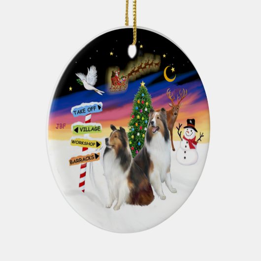 Kerstborden - Twee Shetland Sheepdogs (D-L) Keramisch Ornament (Rechts)