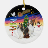 Kerstborden - Twee Shetland Sheepdogs (D-L) Keramisch Ornament (Voorkant)