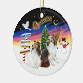 Kerstborden - Twee Shetland Sheepdogs (D-L) Keramisch Ornament (Links)