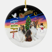 Kerstborden - Twee Shetland Sheepdogs (D-L) Keramisch Ornament (Achterkant)