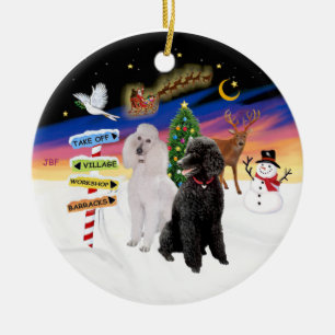 Kerstborden - Twee standaardpoedels (Z+W) Keramisch Ornament