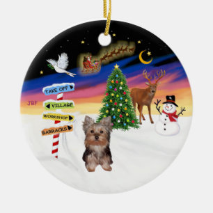 Kerstborden - Yorkshire Terrier pup Keramisch Ornament