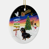 Kerstborden - Zwart-Tan Teckel #14 Keramisch Ornament (Rechts)