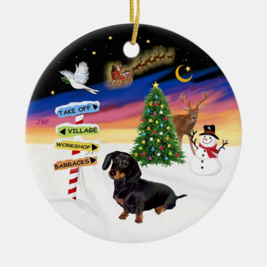 Kerstborden - Zwart-Tan Teckel #14 Keramisch Ornament (Voorkant)