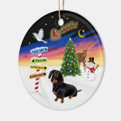 Kerstborden - Zwart-Tan Teckel #14 Keramisch Ornament (Links)