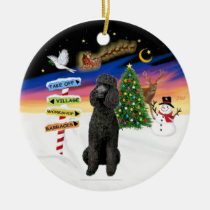 Kerstborden - Zwarte Standaardpoedel Keramisch Ornament