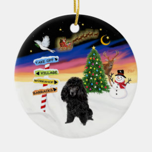 Kerstborden - Zwarte Toy Poodle Keramisch Ornament